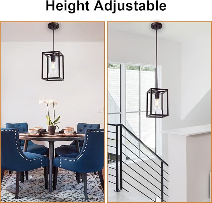 VINLUZ Modern 1-Light Cage Kitchen Island Pendant Lighting with Glass Shade Oil Rubbed Bronze Chandeliers Dining Room Lighting Fixtures Hanging Semi Flush Mount Ceiling Lights Bedrooms Hallway