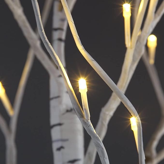 Lighted Birch Trees, 4FT 5FT 6FT(48 56 96LED) Pre-lit Birch Tree with Warm White, Artificial Birch Tree Outdoor/Indoor Christmas Easter Tree for Wedding Party Christmas Decoration -3PC