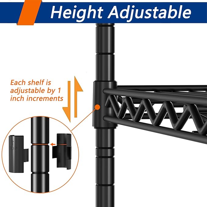 REGILLER 5-Wire Shelving Metal Storage Rack Adjustable Shelves,17.7" D×47.3" W×72.3" H Standing Storage Shelf Units for Laundry Bathroom Kitchen Pantry Closet