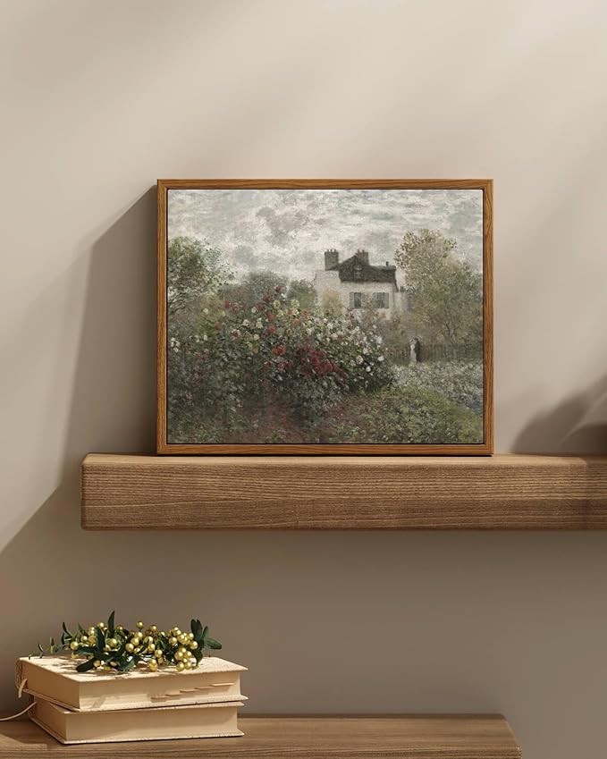 InSimSea Framed Canvas Wall Art Vintage Decor, Country Art, Garden Full of Flowers Oil Painting Wall Prints by Claude Monet, Cottage Decor, Farmhouse Office Dining Room Decor, 9"x11"