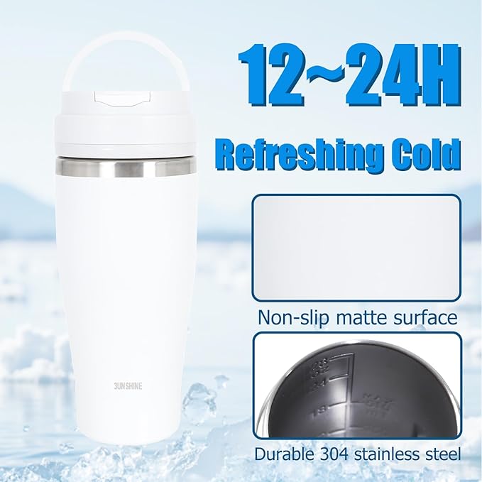 Ice Shave 2-in-1 Stainless Steel Vacuum Tumbler & Cordless Blender - 28oz, Leak Resistant, Cold 24Hrs/Ice 2 Days, 120 Watts with Waterproof Charging - For Smoothies, Home/Office/Car, White
