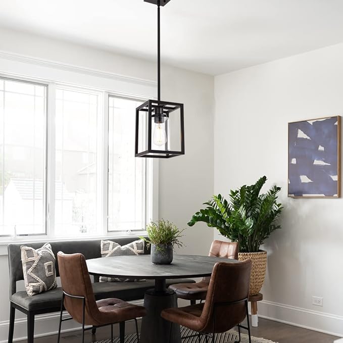 VINLUZ 1 Light Single Pendant Lighting Fixture in Matte Black Finish,Classic Farmhouse Chandelier with Clear Glass Shade Hanging Ceiling Light