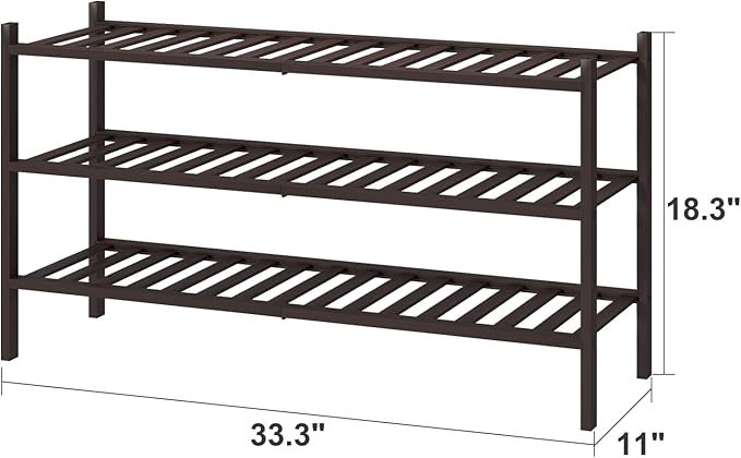 Long Shoe Rack, Bamboo Wood Shoe Rack for Closet, Entryway & Hallway, 3-Tier Stackable Shoe Shelf