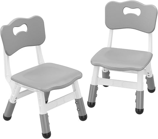 Kids Chair Set of 2, 3 Level Height Adjustable Kid Chair, Plastic Toddler Chairs for Children Boys Girls Age 2-6, Suitable for Home Family Classroom Nursery Indoor Use, Grey