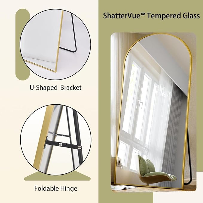 BEAUTYPEAK 77"x38" Large Arch Mirror Full Length, Oversized Wall Mirrors with Aluminum Alloy Frame, Full Body Floor Mirror for Bedroom, Dressing Room, Gold