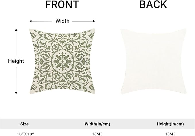 Boho Floral Pillow Covers 18x18 Set of 2, Bohemian Green Carpet Pattern Design Decorative Throw Pillows Farmhouse Cushion Pillow Covers for Sofa Couch Outdoor Decor