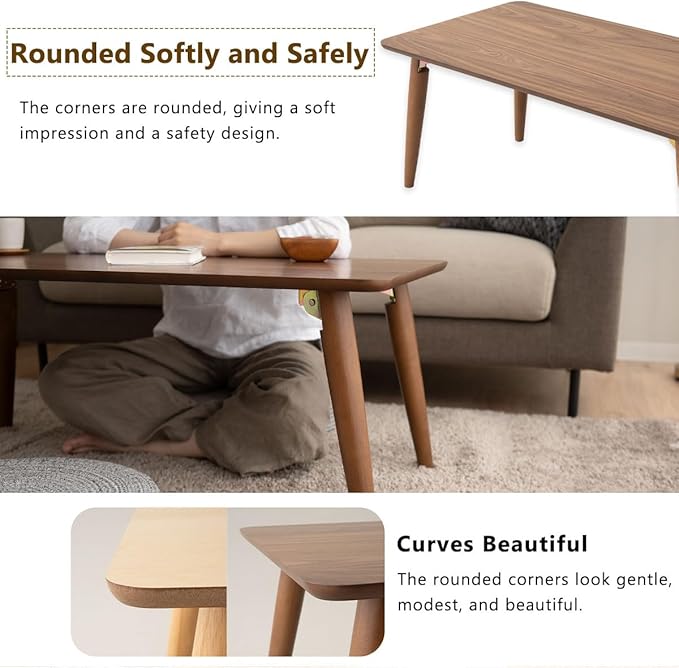 EMOOR Wood Folding Coffee Table Rectangle Large (20.5"x41.3") Light Gray, Floor Sitting Low Table Small Space Minimalist Japanese Tatami Room