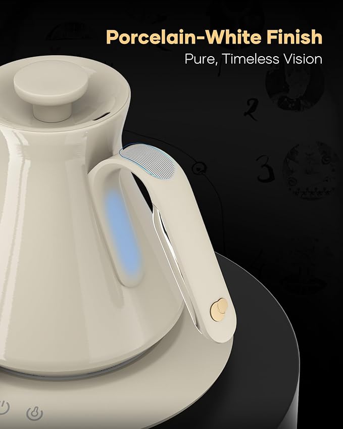 Cocinare FLOW M6 Pro Electric Gooseneck Kettle, ±0.5℉ Temperature Control for Pour-over Coffee & Tea, Stainless Steel Interior, Quick Heating for Boiling Water (Dali)