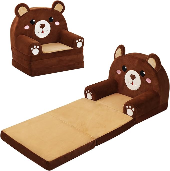 Kids Couch Comfy Foldable Kids Sofa to Lounger 2 in 1 Toddler Chair Plush Baby Sleeper Chair for Playing and Napping, Birthday Gifts for Boys and Girls