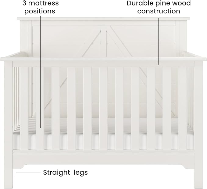 Child Craft Woodland 4-in-1 Convertible Crib, Baby Crib Converts to Day Bed, Toddler Bed and Full Size Bed, 3 Adjustable Mattress Positions, Non-Toxic, Baby Safe Finish (Brushed Cotton)