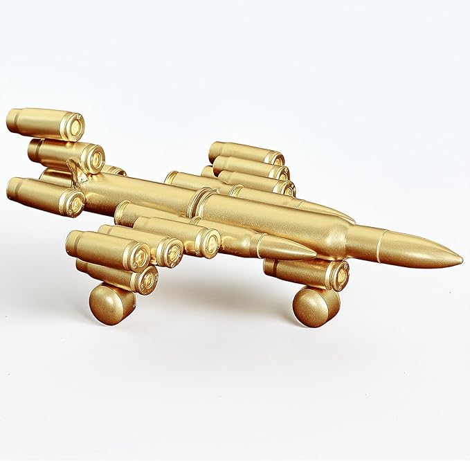 Bullet Shell Military Vehicle Sculptures - Handmade Tank, Airplane, Warship Metal Art Decor for Home, Office, Study Room for Men, Veterans (Fighter Model)
