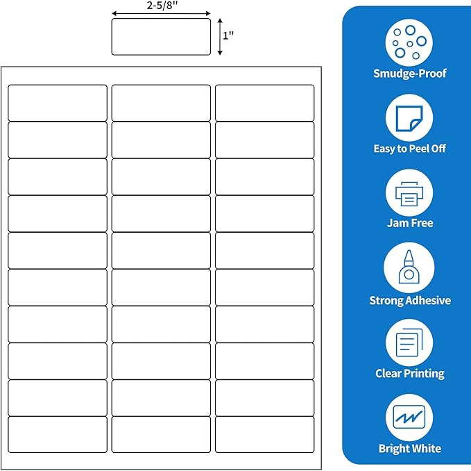 BESTEASY 30-up 4000 Sheets 1" X 2-5/8" Address Shipping Labels for Laser and Inkjet Printers, FBA Product Labels (120000 Labels)