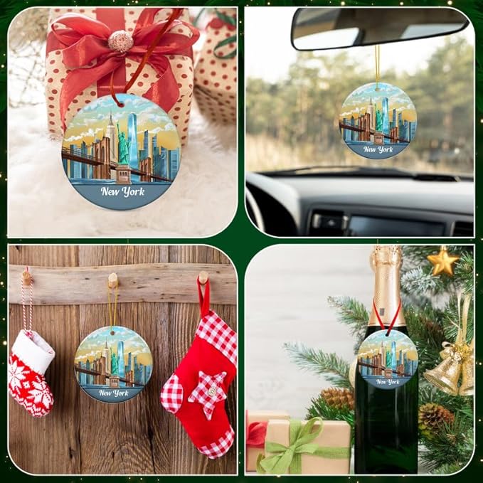 FLAGWIX New York Christmas Ornament 2025 - Ceramic Ornaments for Tree Decorations - Christmas Decortions Indoor, New York Gifts for Men Women, Statue of Liberty Ornament Gifts for Women Family Friends
