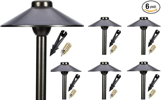 LED Pathway 125 Landscape Light (6 Pack) 12V Solid Brass Low Voltage LED Light G4 3.5W 2700K Bulb Included Outdoor Mushroom Security Garden Patio Deck Pool Area Light for Beautiful Bright Long Lasting