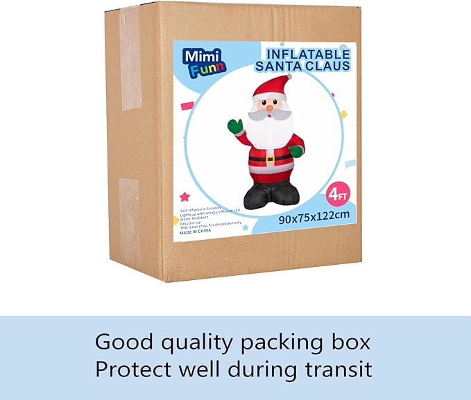 Mimi Funn 4FT Christmas Inflatable Santa Claus Raises his Hand, Blow up Lighted Santa Claus Yard Decoration Suitable for Christmas Indoor Outdoor Xmas Yard Party Holiday Garden Decor