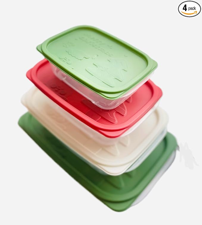 Plastic Food Storage Container Set, 4 Containers with Lids, Assorted Colors (RECTANGULAR MERRY)