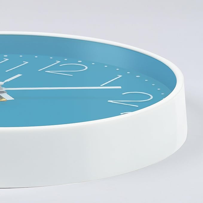 Lafocuse 12 Inch Blue Wall Clock Battery Operated for Kitchen Living Room, Silent Kids Analog Clock for Girls Boys Bedroom, Blue Home Décor