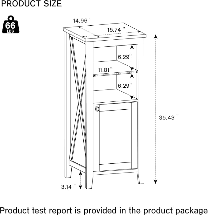 35.4" Tall Bathroom Floor Cabinet, 15.7" Wide Farmhouse Small Storage Cabinet with Door, Corner Floor Cabinet with Shelves, Organizer for Living Room, Kitchen, White