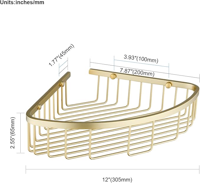 Bathroom Shower Caddy Corner Shelf Basket, Corner-Hollow Design, Ultra Sturdy Rust-Proof Stainless Steel Shelf Organizer Shampoo Holder, Wall Mounted Storage Rack for Bathroom, Brushed Gold