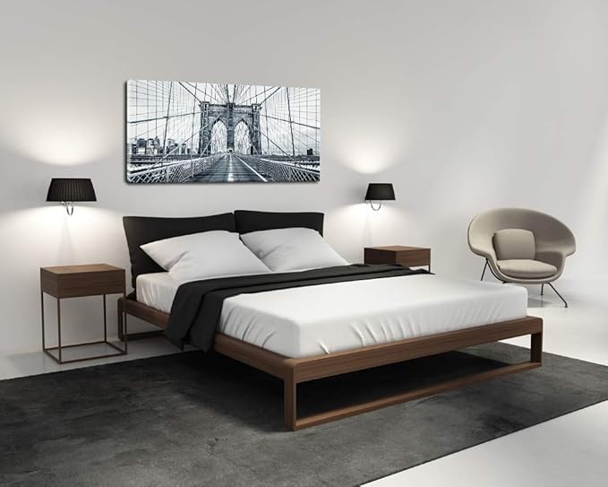 DZL Art Q70775 Black and White New York City Brooklyn Bridge Wall Art Painting Wall Art Canvas Prints Painting Picture Stretched and Framed For Living Room Decor Office Wall Decor Home Decoration