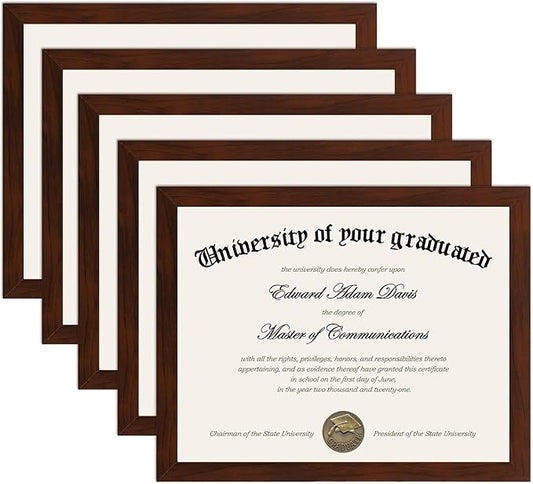 upsimples Certificate Frame with High Definition Glass, 8.5 by 11 Picture Diploma Document Frames for Wall and Tabletop, Mahogany 5 Pack