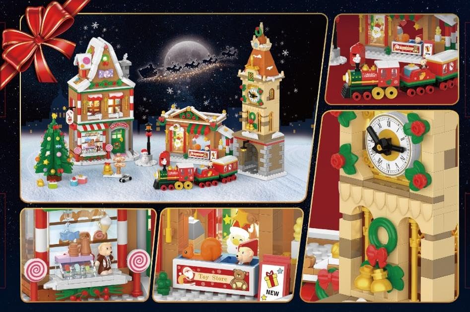 INSOON 2025 Advent Calendar Christmas Mini Building Set with Light, 24 Days Countdown City Main Street Building Block Kit with Xmas Tree, Holiday Gift Building Toys for Adults Kids Boys Girls Ages 8+