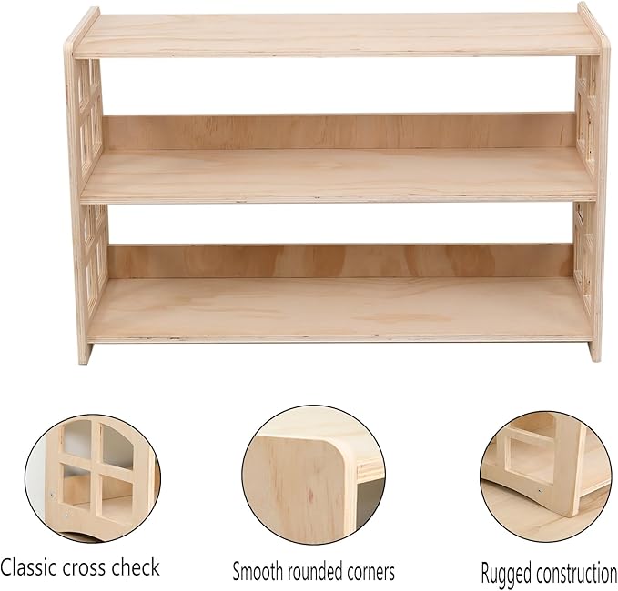 Montessori Bookshelf Toy Shelf Kids Storage Organizer for Toys Book Shelves for Kids Room Sturdy and Safe Toddler Wood Classroom Furniture Bookcases (3Tier)