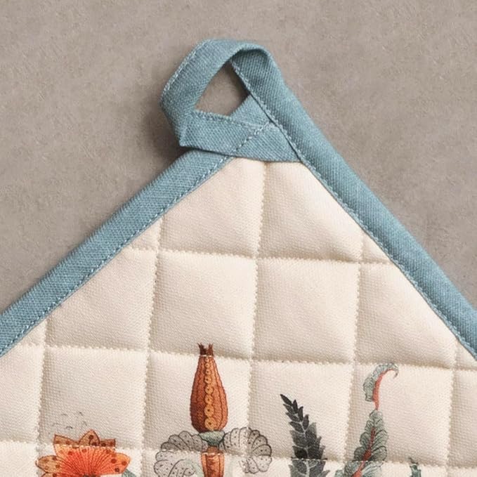 Maison d' Hermine Pot Holders Set 100% Cotton Heat Resistant Potholders 8" x 8" Hot Pads with Loop for Thanksgiving Christmas Decorations BBQ Cooking Baking Handling Hot Pans (Pack of 2, Dalida)