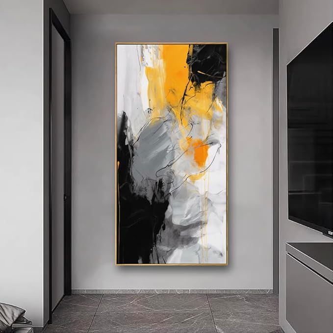 Wall Art Large Modern Abstract Artwork Black Yellow Canvas Painting for Living Room Bedroom Office Home Decor 20"x40" with Framed…