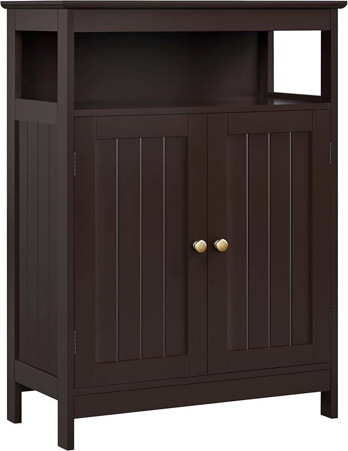 Yaheetech Bathroom Floor Storage Cabinet, Wooden Free Standing Storage Organizer with 2 Doors & Adjustable Shelf for Living Room, Hallway, Espresso