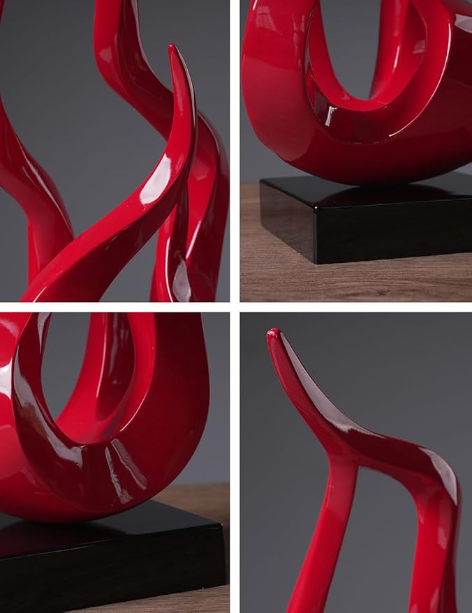 Abstract Sculpture Decor Modern Arts Flame Figurine Table Centerpiece Statue Polyresin Red 16.5 inch