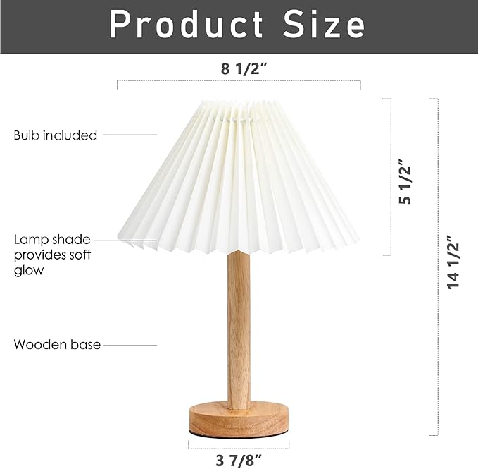 Zenply Small Table Lamp, Bedside Nightstand Mini Lamp for Bedroom Living Room Side Table Small Spaces, Pleated Aesthetic Vintage Lamp Warm White LED Bulb Included