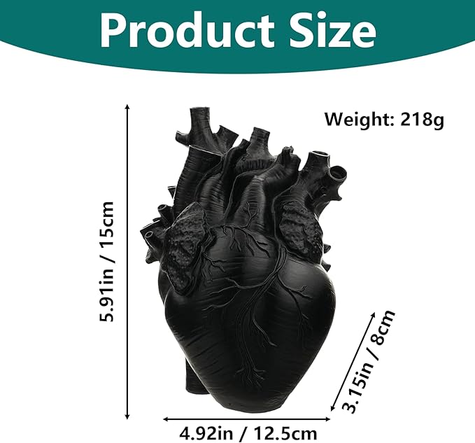 Heart Shaped Resin Vase - Anatomical Human Heart Flower Pot Planter, Nordic Modern Desktop Decor for Farmhouse Living Room, Bedroom, Valentine's Day Gift Home Decoration