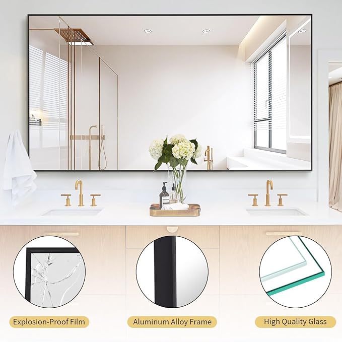 Koonmi 78"x40" Floor Mirror Full Length, Bedroom Floor Body Mirror with Stand, Large Black Mirror, Leaning, Standing or Hanging Horizontally/Vertically