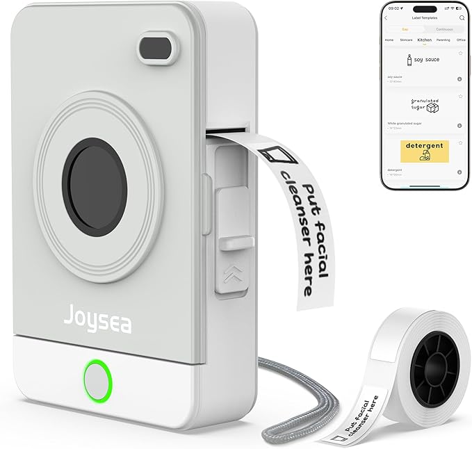 Joysea Portable Label Maker Machine with Tape, Bluetooth Thermal Sticker Maker for Home Kitchen & Office, Gray