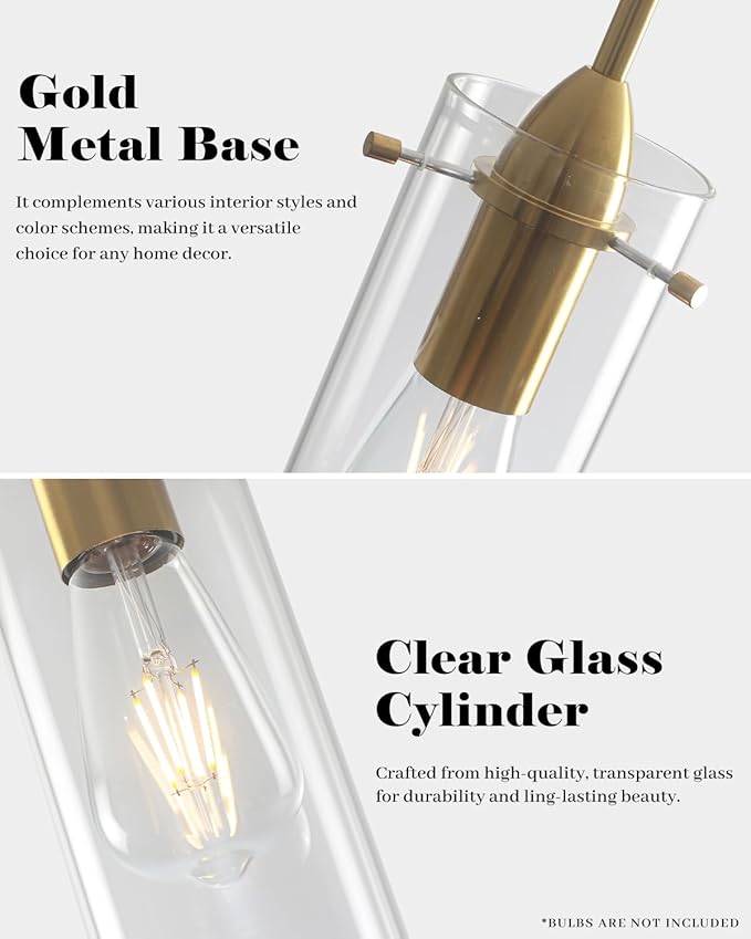 Blown Glass Pendant Light, Gold Pendant Light Kitchen Island 1 Pack, Glass Kitchen Pendant Lights, Island Pendant Lights for Kitchen, Living Room, Dining Room, Bar