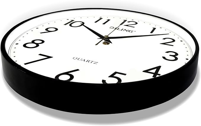 Round Wall Clock 13 Inch Silent Non-Ticking Battery Operated Large Display Analog for Living Room Bedroom Study Room and Kitchen Decor (Black)