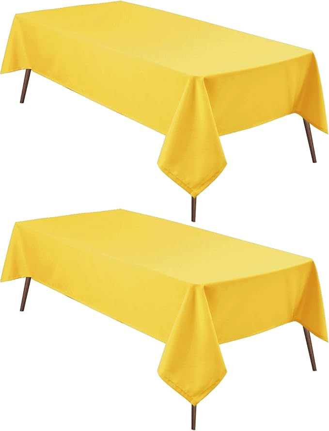 Hiasan 2 Pieces Yellow Rectangle Tablecloth - Spillproof and Waterproof Washable Table Cloth for Dining Room Kitchen Camping, 54 x 120 Inch
