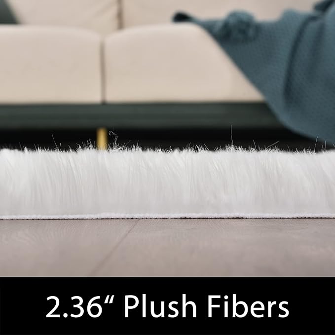 Latepis White Round Rugs 6ft Faux Fur Sheepskin Circle Rug for Living Room Fluffy Washable Rug for Bedroom Teen Room Dorm Cute Room Décor