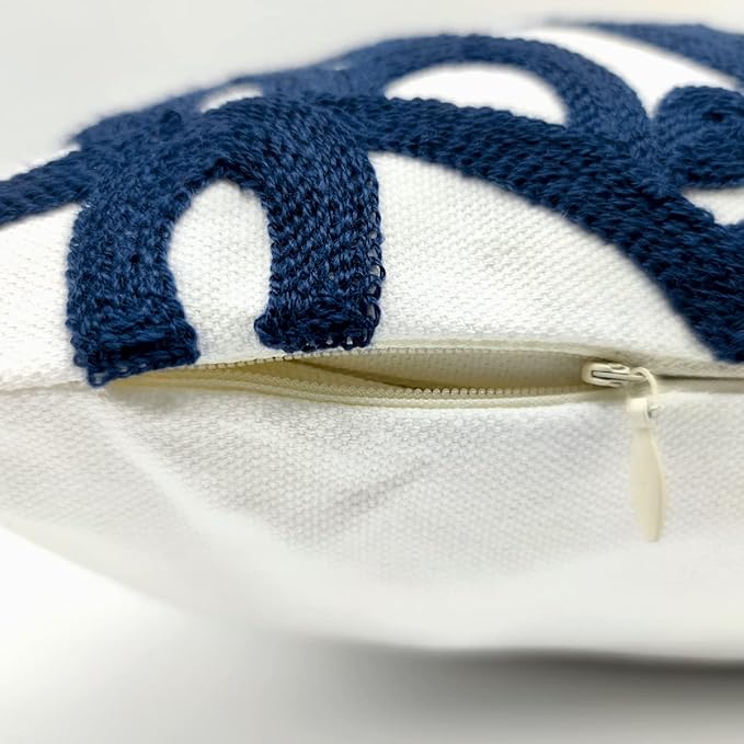 Alysheer Embroidered Lumbar Decorative Throw Pillow Covers 12"x 20" Set of 2, Classic Boho Mandala Embroidery Pattern Cotton Rectangular Cushion Case for Sofa Couch Living Room Bedroom(Navy Blue)