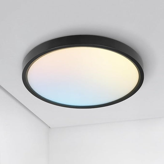 ASD LED 12" Round Flush Mount Ceiling Light Fixture, Low Profile Surface Lighting | 5CCT, Dimmable, Ultra-Thin, ETL Listed | 24W 2000LM 2700-6000K 100-277V | Kitchen, Bedroom, Hallway Lamp | Black