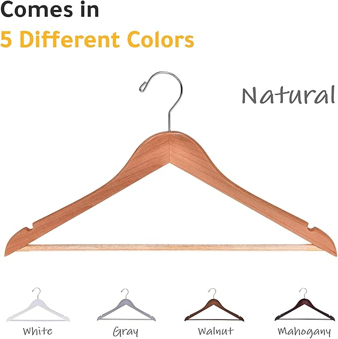 Quality Wooden Hangers - Slightly Curved Hanger 30-Pack Sets - Solid Wood Coat Hangers with Stylish Chrome Hooks - Heavy-Duty Clothes, Jacket, Shirt, Pants, Suit Hangers (Natural, 30), 17.5 inch