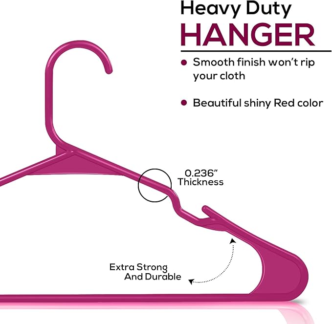 Utopia Home Plastic Hangers 30 Pack - Perfect Space Saving Clothes Hanger - Durable and Strong - Perfect Closet Organizers with Shoulder Grooves (Shocking Pink)
