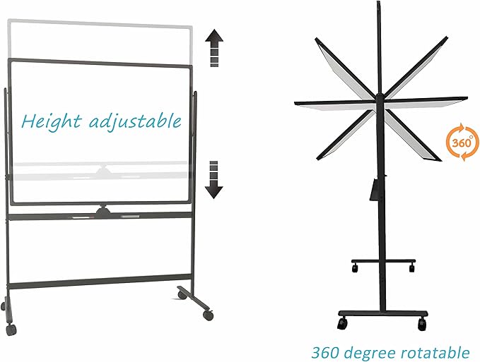 Mobile Dry Erase Board, 32 x 48 Inches, Double Sided, Rolling White Board with Casters Stand-Black(8012…