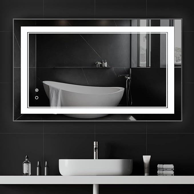 48" x 24" LED Bathroom Mirror Wall-Mounted Anti-Fog Vanity Mirror With Lights Dimmable