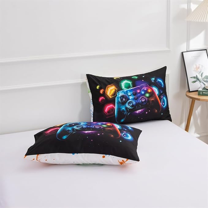 NTBED Game Console Comforter Set for Boys Girls Kids Space Universe Gaming Geometric Lightweight Microfiber Gamer Bedding Sets (Multi, Full)