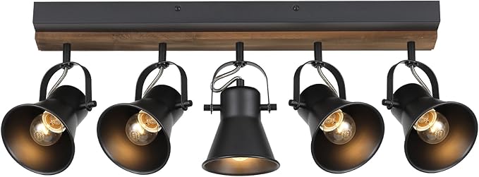 SEEBLEN 5-Light Track Light Fixtures, Adjustable Ceiling/Wall Mount Spotlight, Industrial Black Kitchen Track Lighting for Living Room, Dining Room, Hallway, Bathroom