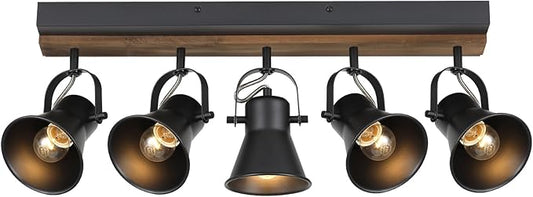 SEEBLEN 5-Light Track Light Fixtures, Adjustable Ceiling/Wall Mount Spotlight, Industrial Black Kitchen Track Lighting for Living Room, Dining Room, Hallway, Bathroom