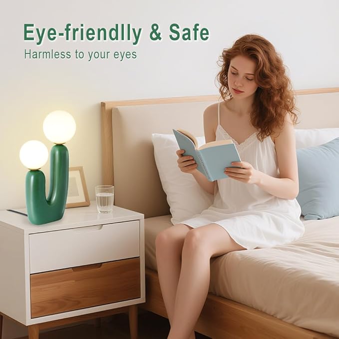 Nightstand Lamps, Modern Cactus Lamp, Dimmable Resin Table Lamp, Suitable for Living Room, Bedroom, Bedside Table (Green)