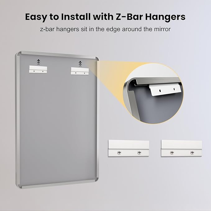 LOAAO 30X36 Inch Brushed Nickel Bathroom Mirror, Rounded Rectangle Silver Metal Frame Mirror, Brushed Nickel, Anti-Rust, Shatter Proof, Hangs Horizontally or Vertically